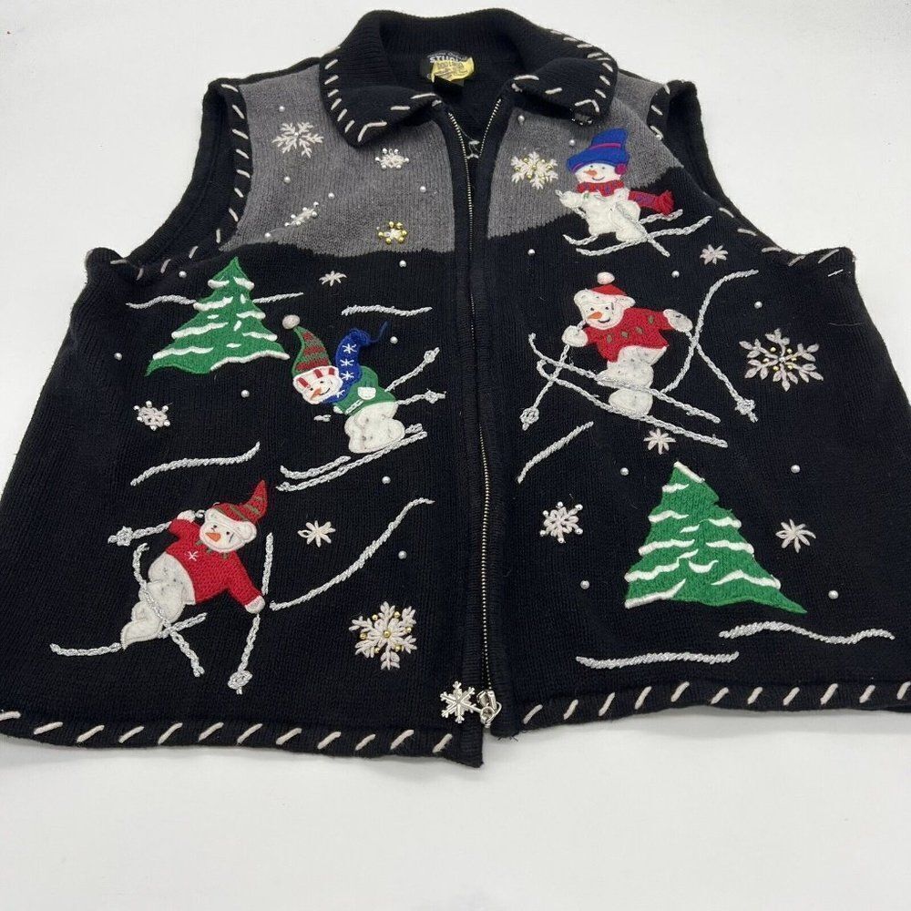 Vtg Designer Originals Size XL Black Christmas Knit Vest